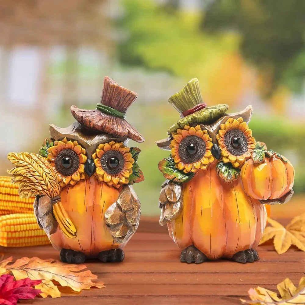Resin Fall Centerpiece Hodao Owl Sculpture Unique Patented Design 5.5 inch